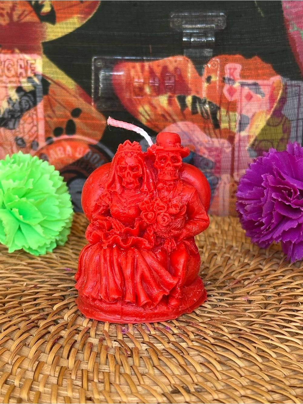 Skeleton Bride & Groom Candle – Red Gothic Wedding Candle